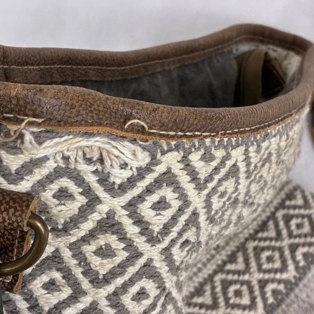 Myra Identity Crossbody Bag -Brown Gray Woven Cotton Geometric Boho Western